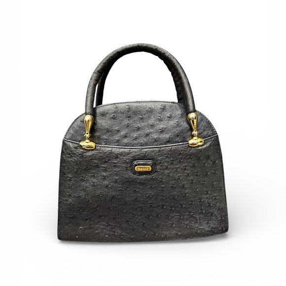 Bally Handbags - Vintage Bally Navy Ostrich Leather Top Handle Bag – Gold Hardware